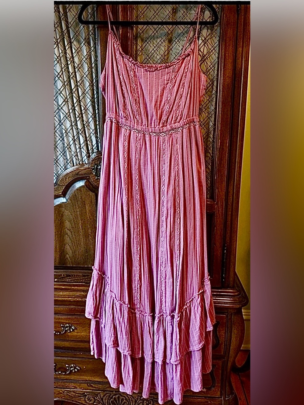 Z Supply Dusty Rose Cotton Lace Tiered Maxi Dress SIZE MEDIUM